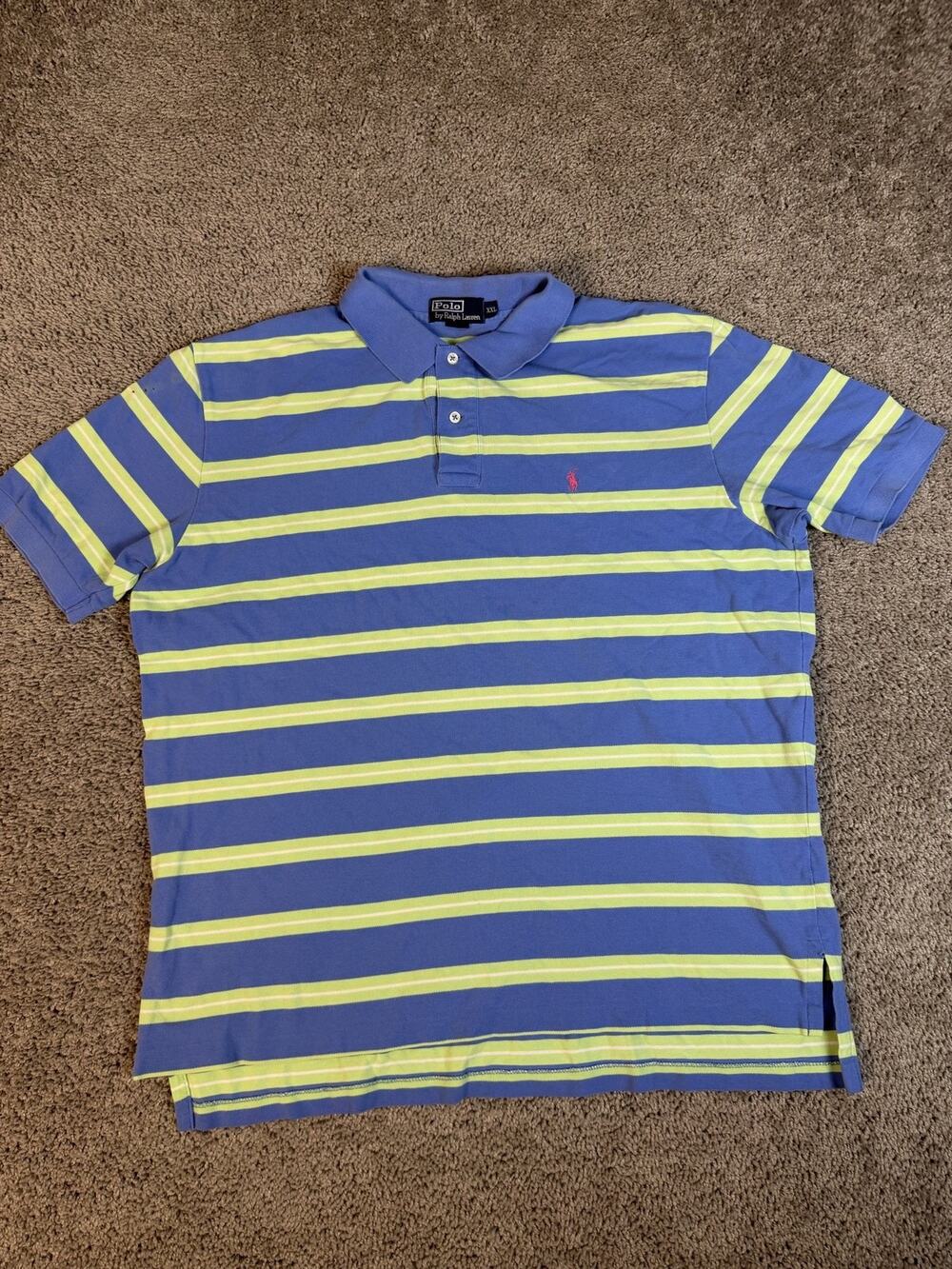 Polo Ralph Lauren Polo Shirt Mens 2XL Blue Striped Short Sleeve 100% Cotton